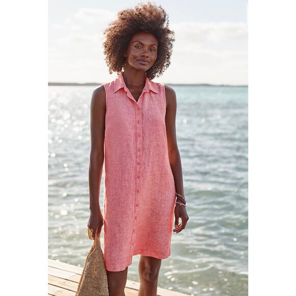 Garnet Hill Women’s Size 10 100% Linen pink Sleeveless Button-Down Shirt Dress - Picture 1 of 8